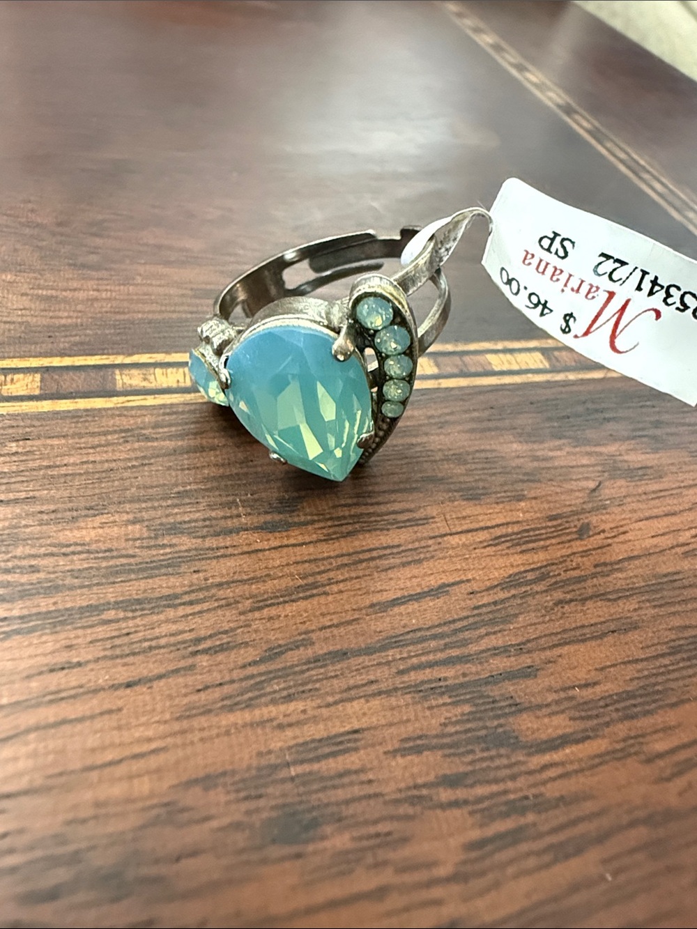 Mariana Teardrop Opalescent Blue Pacific Opal Statement Ring- FITS MOST - Picture 5 of 6